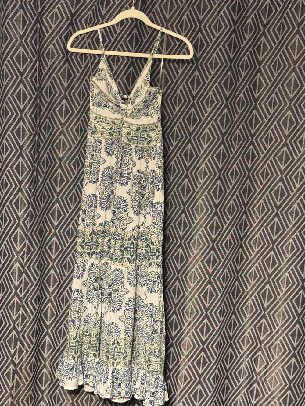 Angie Off White Maxi Dress with Blue & Green Print